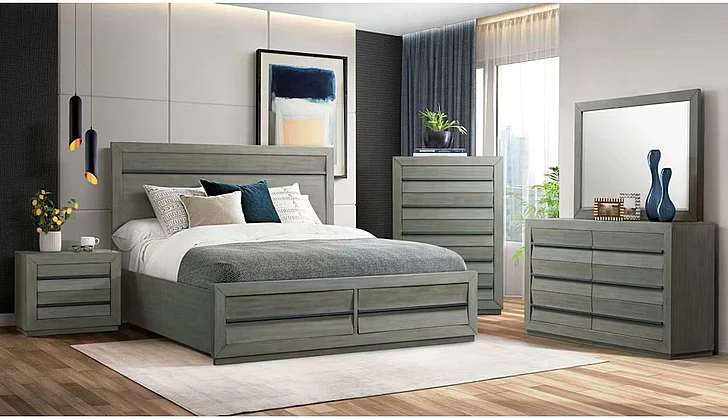 Elements International Zig 2-Piece Storage Bedroom Set in Grey