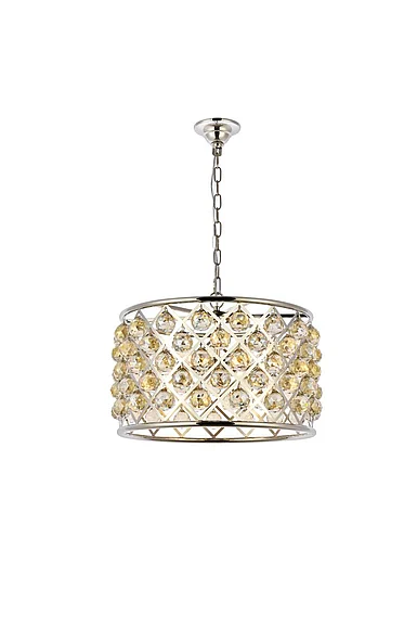 Elegant Madison 6 Light Polished Nickel Pendant Golden Teak (Smoky) Royal Cut Crystal 1206D20PN-GT/RC