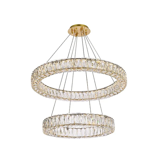 Elegant Monroe 28 In. Led Double Ring Chandelier in Gold 3503G28G