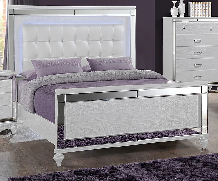 New Classic Furniture Valentino Cal King Upholstered Lighted Bed in White