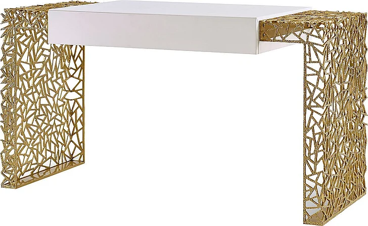 Baker Luxe Fractal Desk in Liquid Bronze with Brilliant White BAA3265
