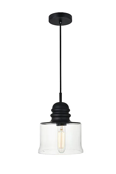 Elegant Kenna 1 Light Black Pendant with Clear Glass LD2253BK