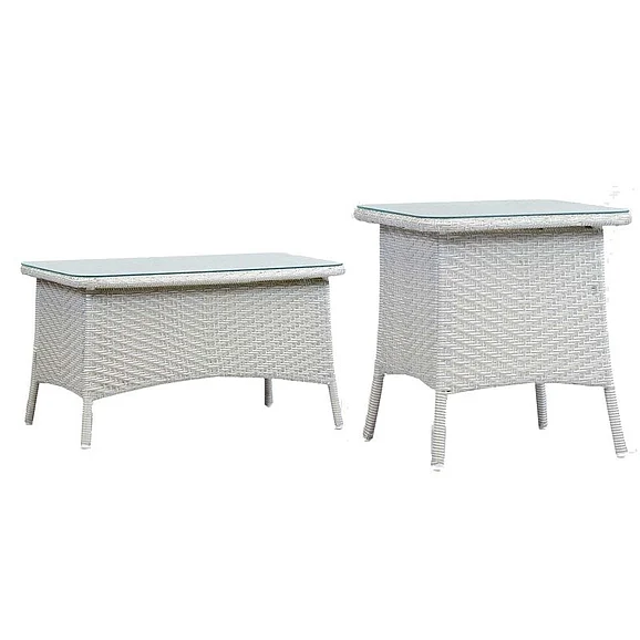 South Sea Outdoor Bahia 2pc Occasional Living Room Set in Rustic White Frame
