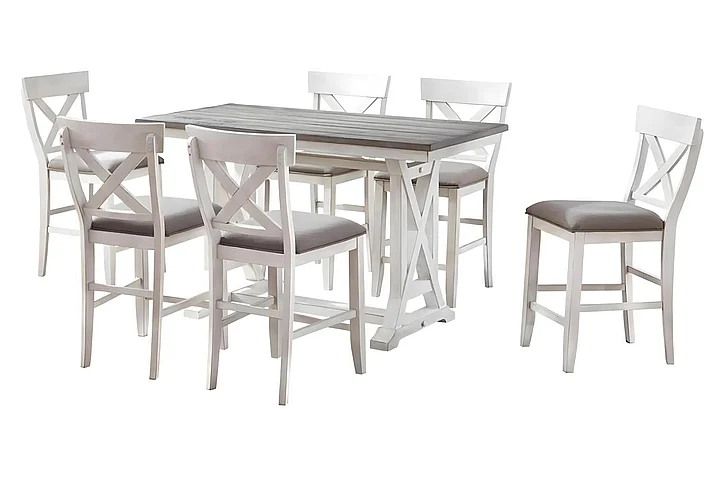 Cottage Creek Bar Harbor Counter Height 7pc Dining Room Set in Cream