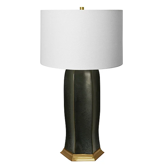 Worlds Away Ceramic Table Lamp w/ Satin Brass Base in Oxidized Black Glaze BARRON BLK
