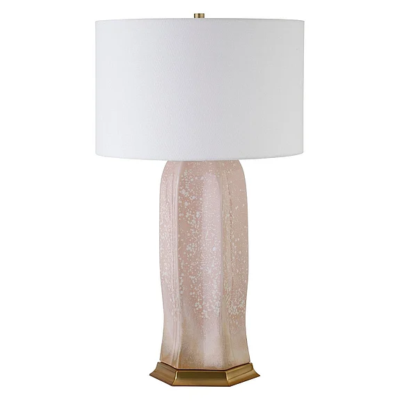 Worlds Away Ceramic Table Lamp w/ Satin Brass Base in Blush Reactive Glaze BARRON BLUSH