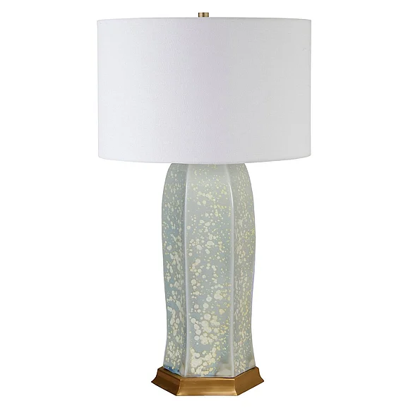 Worlds Away Ceramic Table Lamp w/ Satin Brass Base in Ocean Reactive Glaze BARRON OC