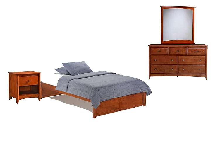Night & Day Basic 4pc Platform Bedroom Set in Cherry