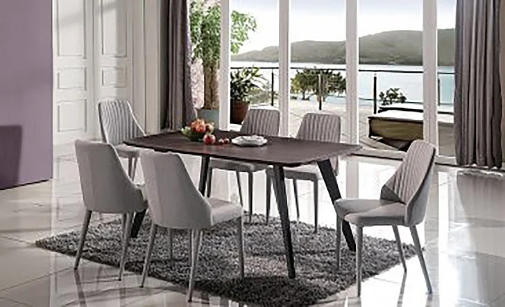 J&M Baur 7pc Dining Room Set in Grey/Dark Walnut