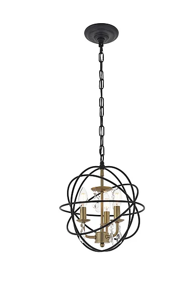 Elegant Wallace 3 Light Matte Black and Brass Pendant LD5055D12BRB CLOSEOUT