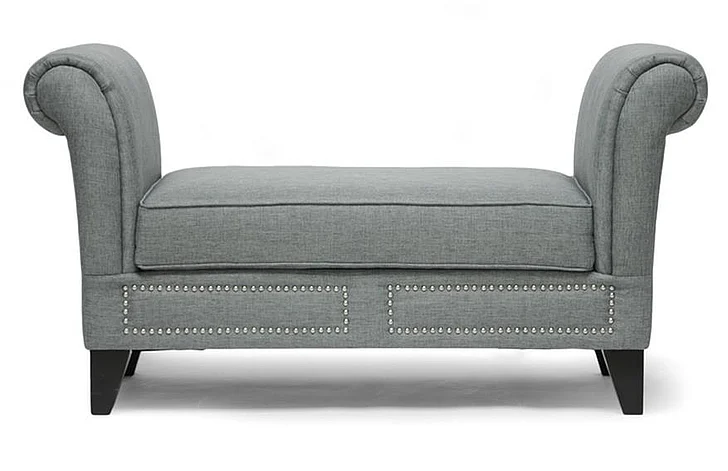 Baxton Studio Marsha Modern Scroll Arm Bench in Gray