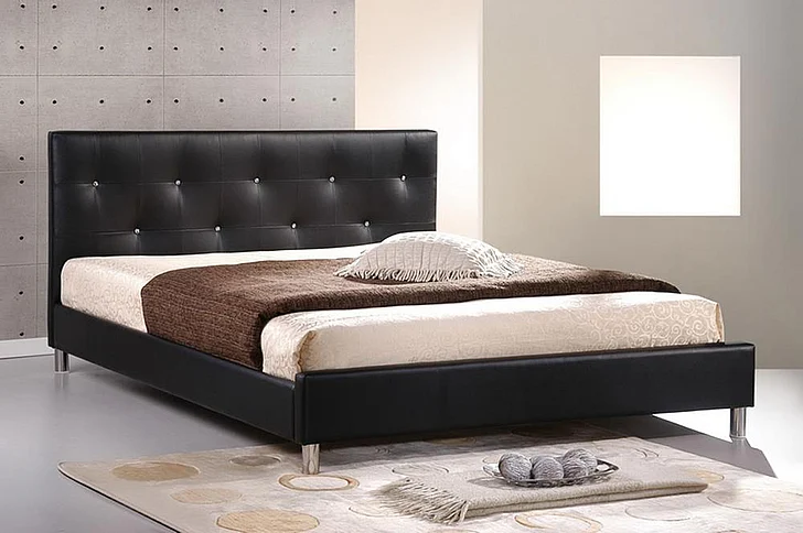 Baxton Studio Barbara Queen Modern Bed with Crystal Button Tufting in Black