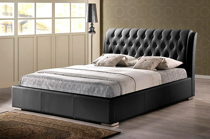 Baxton Studio Bianca Queen Modern Bed with Tufted Headboard in Black