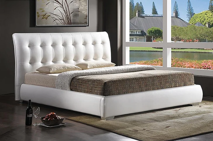 Baxton Studio Jeslyn King Modern Bed with Tufted Headboard in White