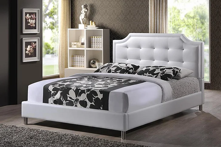 Baxton Studio Carlotta Full Modern Bed with Upholstered Headboard in White