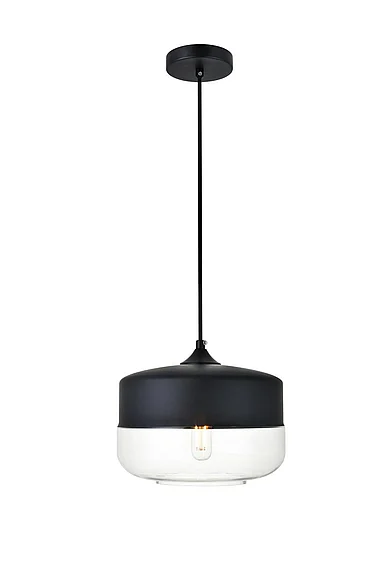 Elegant Ashwell 1 Light Black Pendant with Clear Glass LD2243BK