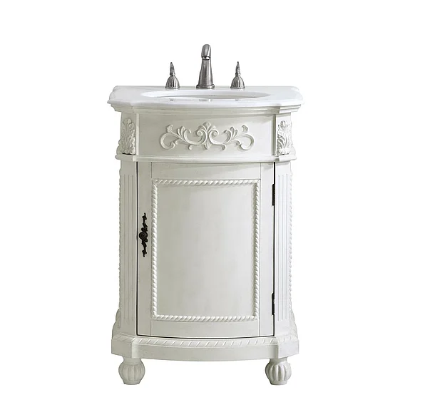 Elegant 24 In. Single Bathroom Vanity in Antique White with Ivory White Engineered Marble VF-1010-VW