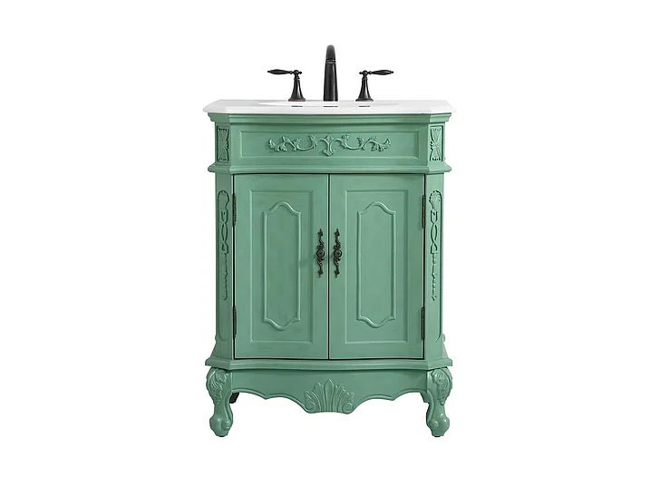 Elegant 27 In. Single Bathroom Vanity in Vintage Mint with Ivory White Engineered Marble VF10127VM-VW