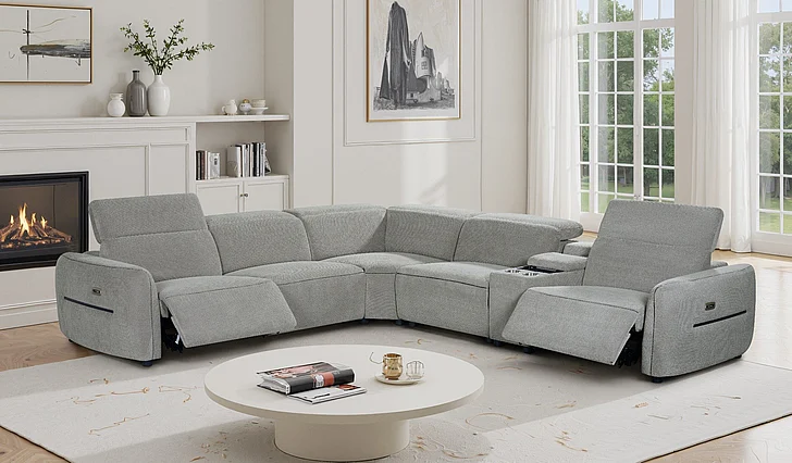 Klaussner Everyday Zenith Power Motion Reclining Sectional Sofa in Gray