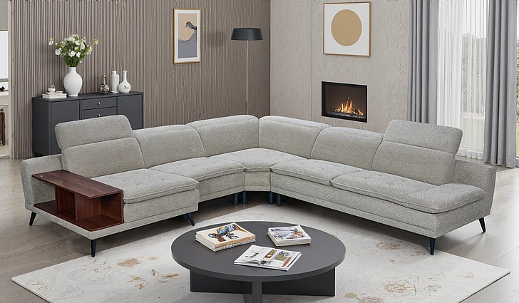 Klaussner Everyday Crescent Sectional Sofa in Gray