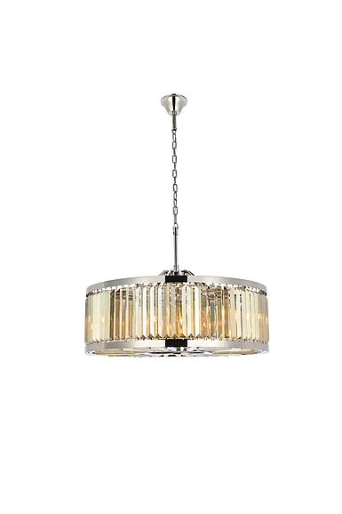 Elegant Chelsea 10 Light Polished Nickel Chandelier Golden Teak (Smoky) Royal Cut Crystal 1233D35PN-GT/RC