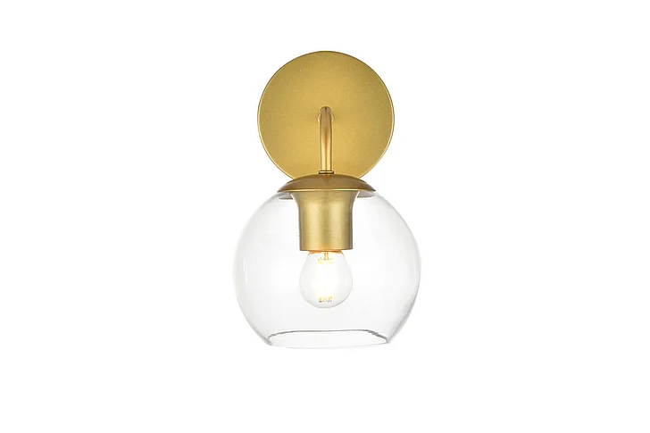 Elegant Genesis 1 Light Brass and Clear Bath Sconce LD7321W6BRA