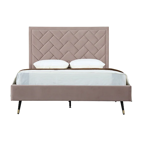 Manhattan Comfort Crosby Modern Queen-Size Upholstered Velvet Bedframe and Headboard in Blush BD009-QN-BH