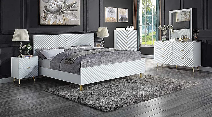 ACME Gaines 4pc Bedroom Set in White High Gloss