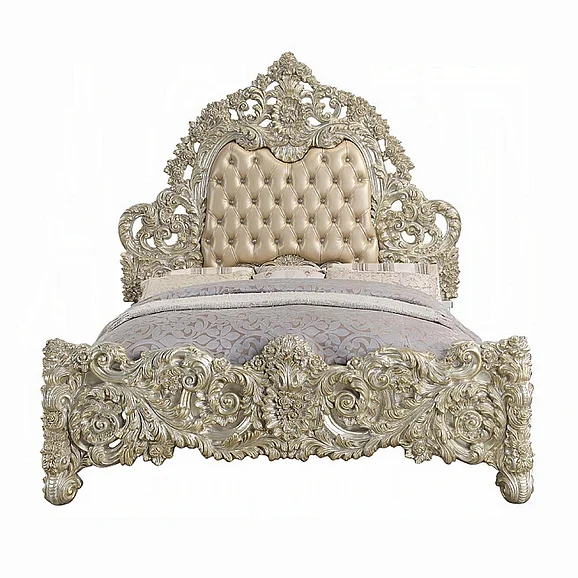 ACME Sorina Eastern King Bed in Synthetic Leather and Antique Gold BD01241EK
