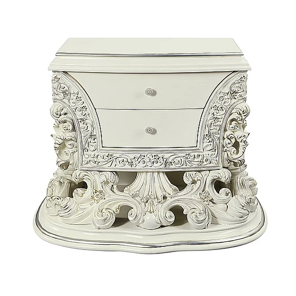 ACME Adara Nightstand in Pearl White PU & Antique White BD01249