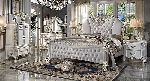 ACME Vendome Cal King Bed in Two Tone Ivory Fabric & Antique Pearl Finish BD01334CK