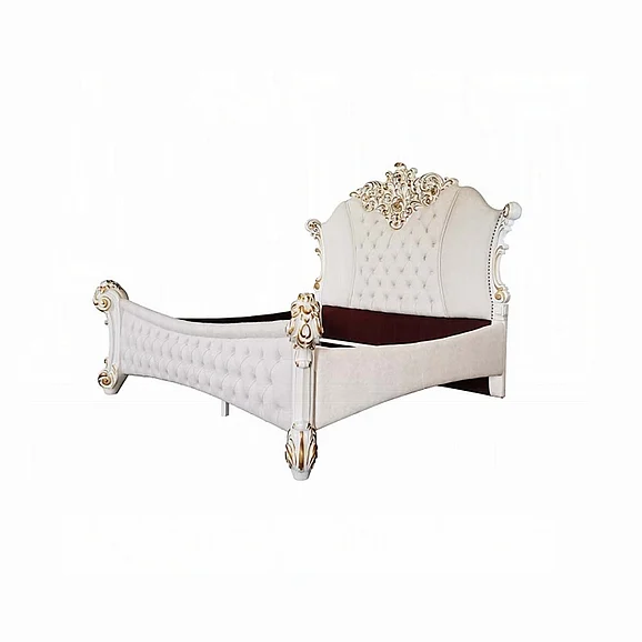 ACME Vendome Eastern King Bed in Two Tone Ivory Fabric and Antique Pearl BD01335EK