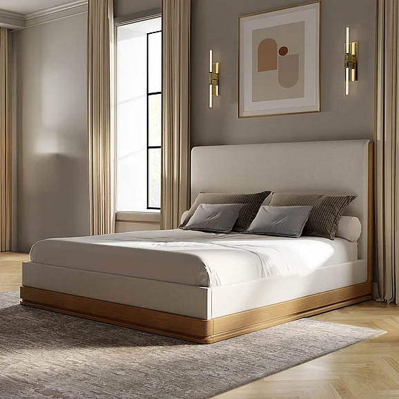 ACME Zoey Queen Bed in Beige Fabric & Oak BD04852Q
