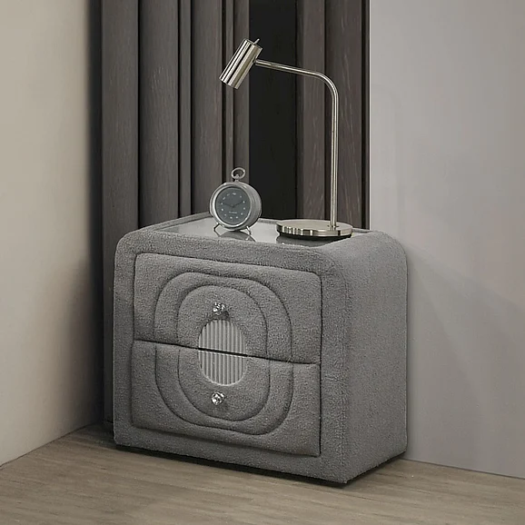 ACME Shelyn Nightstand in Gray Teddy Sherpa & Chrome BD05653