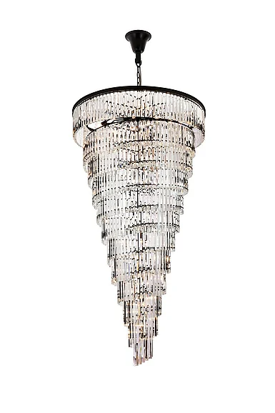 Elegant Sydney 48 In. Spiral Crystal Chandelier in Matte Black 1201SR48MB/RC