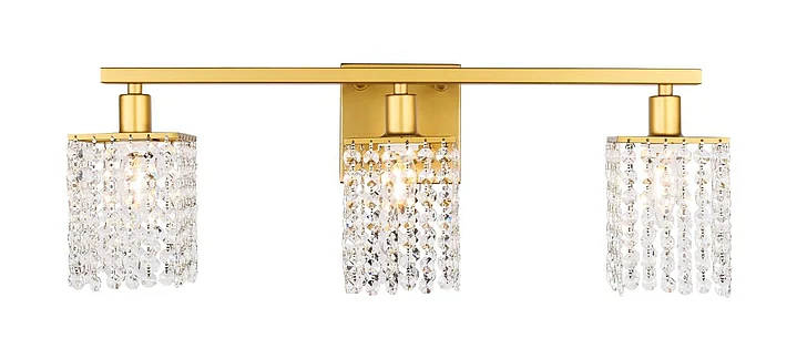 Elegant Phineas 3 Light Brass and Clear Crystals Wall Sconce LD7010BR