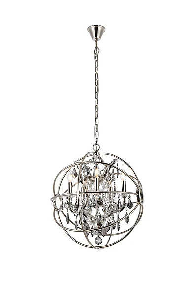 Elegant Geneva 5 Light Polished Nickel Pendant Silver Shade (Grey) Royal Cut Crystal 1130D20PN-SS/RC