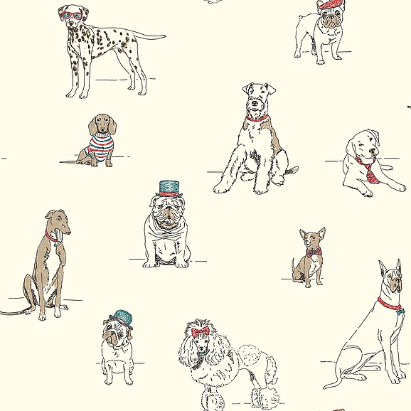 York York Wallcoverings Dog's Life Red & Blue Wallpaper (Double Roll) AF1939