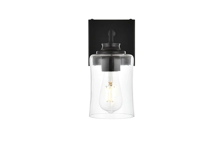 Elegant Ronnie 1 Light Black and Clear Bath Sconce LD7314W5BLK CLOSEOUT