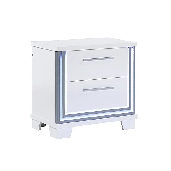 Emerald Home North Shore - Be5120 2 Drawer Nightstand with Lights in White BE5120-36