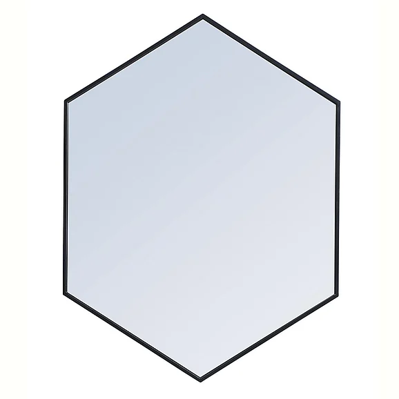 Elegant Metal Frame Hexagon Mirror 30 In. in Black MR4430BK