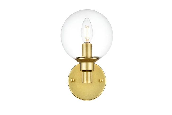 Elegant Jaelynn 1 Light Brass and Clear Bath Sconce LD7318W6BRA CLOSEOUT