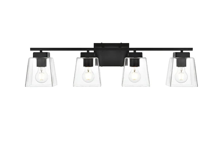 Elegant Merrick 4 Light Black and Clear Bath Sconce LD7312W32BLK CLOSEOUT