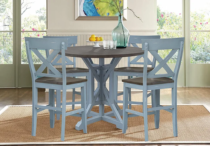 Cottage Creek Beach View Counter Height 5pc Dining Room Set in Aqua Blue