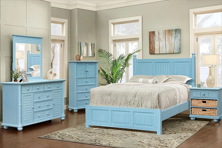 Cottage Creek Beachfront 4pc Panel Bedroom Set in Blue