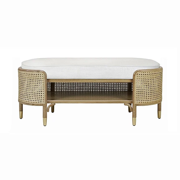 Worlds Away Beale Oval Bench in Cerused Oak and Natural Cane BEALE CO CLOSEOUT