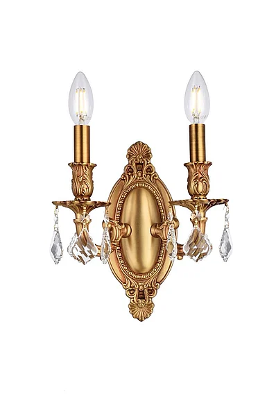 Elegant Rosalia 2 Light French Gold Wall Sconce Clear Royal Cut Crystal 9202W9FG/RC