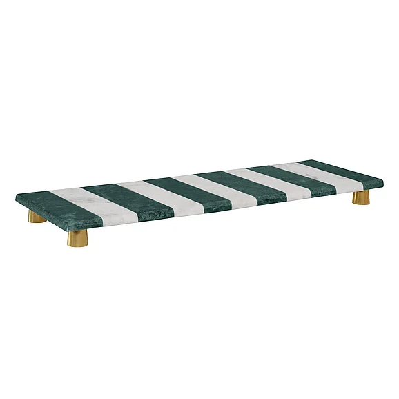 Worlds Away Green and White Marble Tray w/ Brass Feet BECK GR
