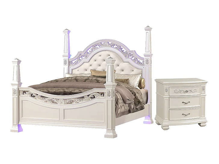 Cosmos Valentina 2pc Bedroom Set in Pearl