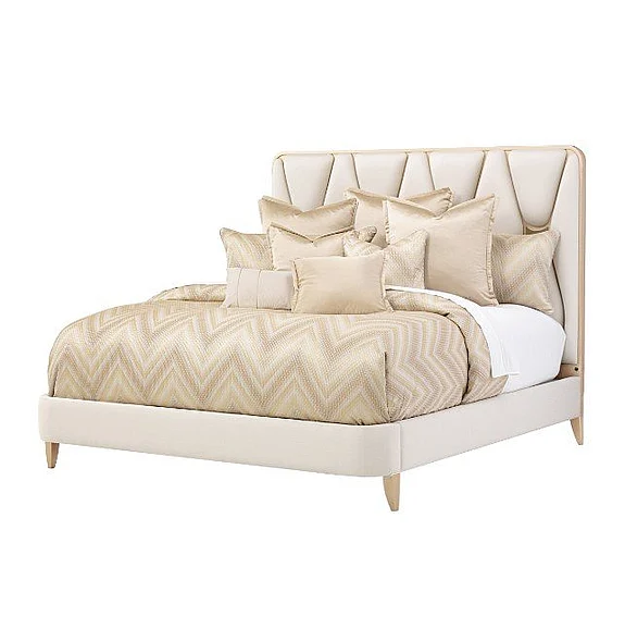 AICO La Rachelle Queen Upholstered Panel Bed in Medium Champagne 9034000QN-136